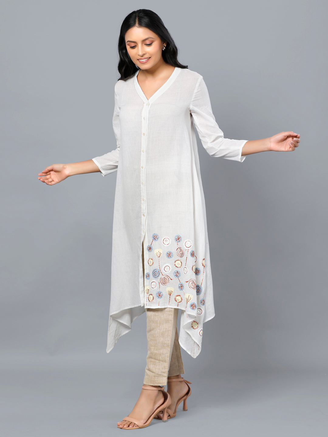 Eco Khadi Muslin Cotton Applique Kurta