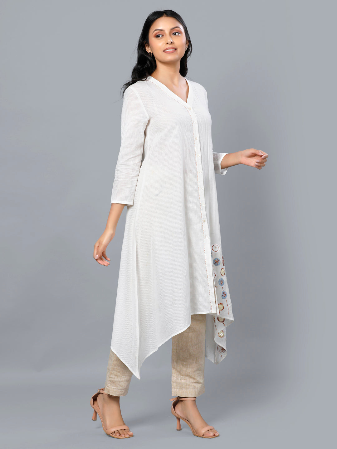 Eco Khadi Muslin Cotton Applique Kurta