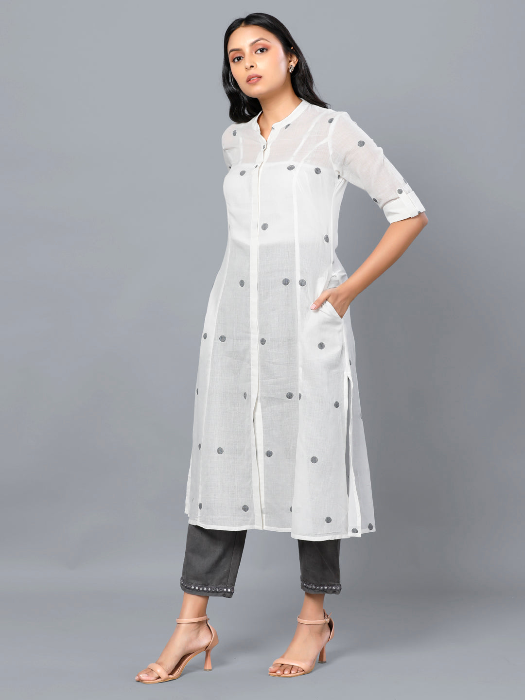 Eco Khadi Jamdani Cotton White Kurta - Amara