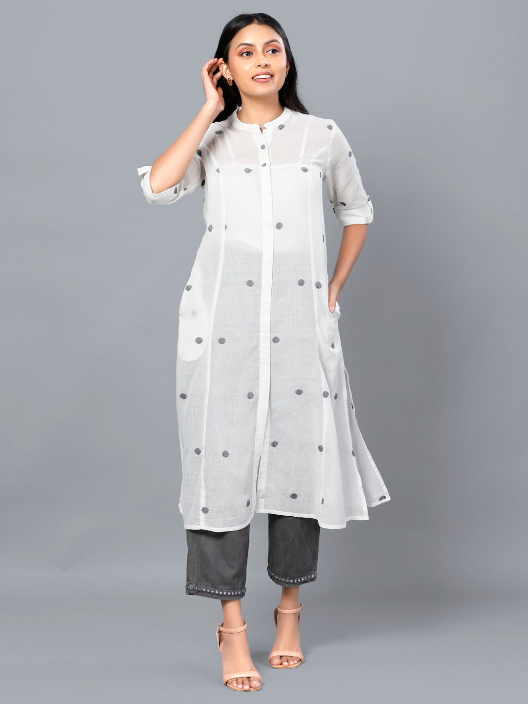 Eco Khadi Jamdani Cotton White Kurta - Amara