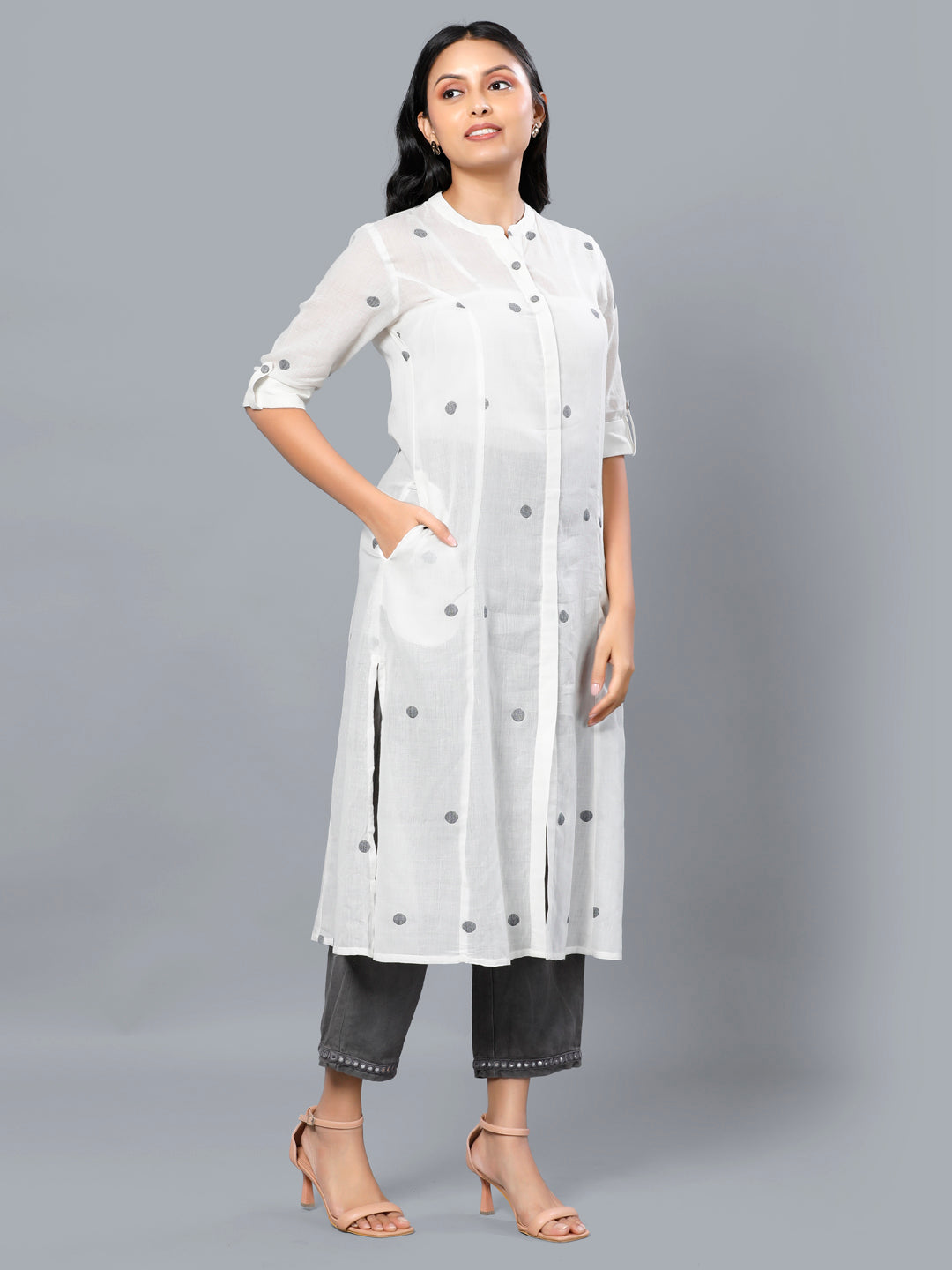 Eco Khadi Jamdani Cotton White Kurta - Amara