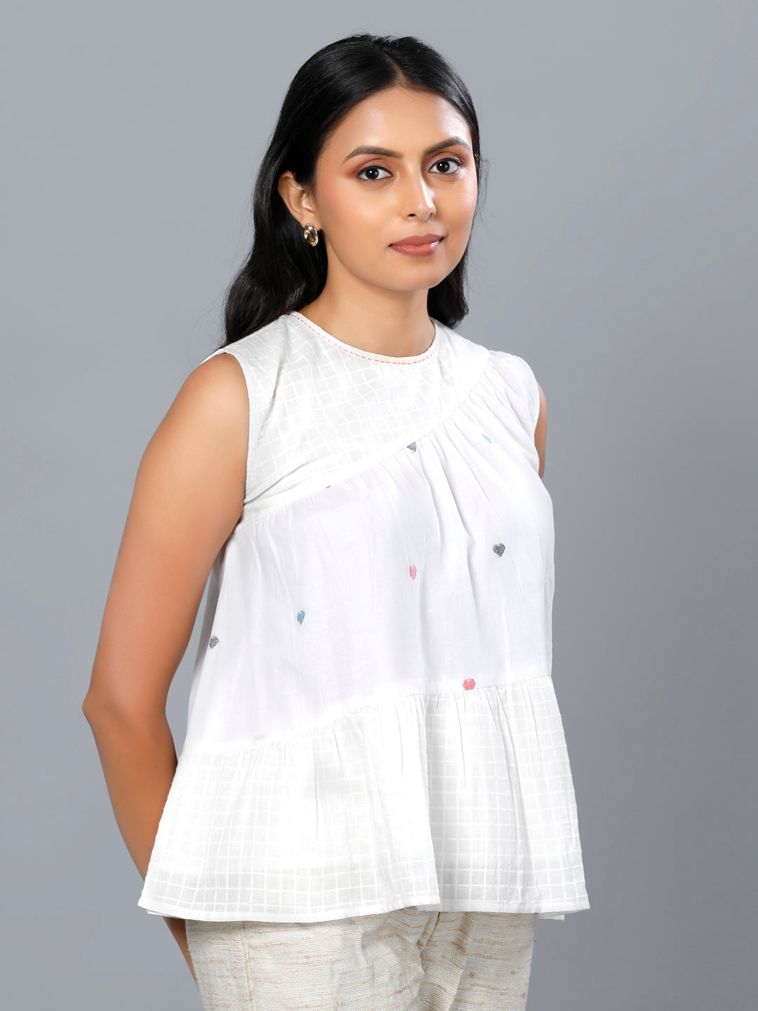 Eco Khadi Jamdani Cotton White Top - Amara