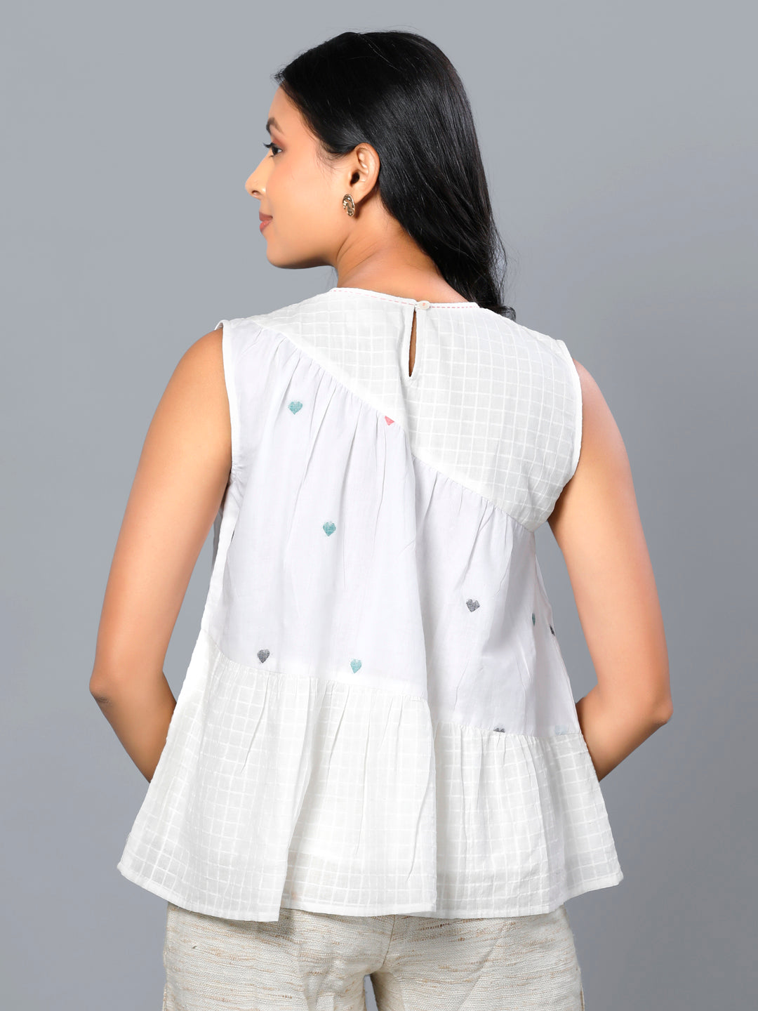 Eco Khadi Jamdani Cotton White Top - Amara