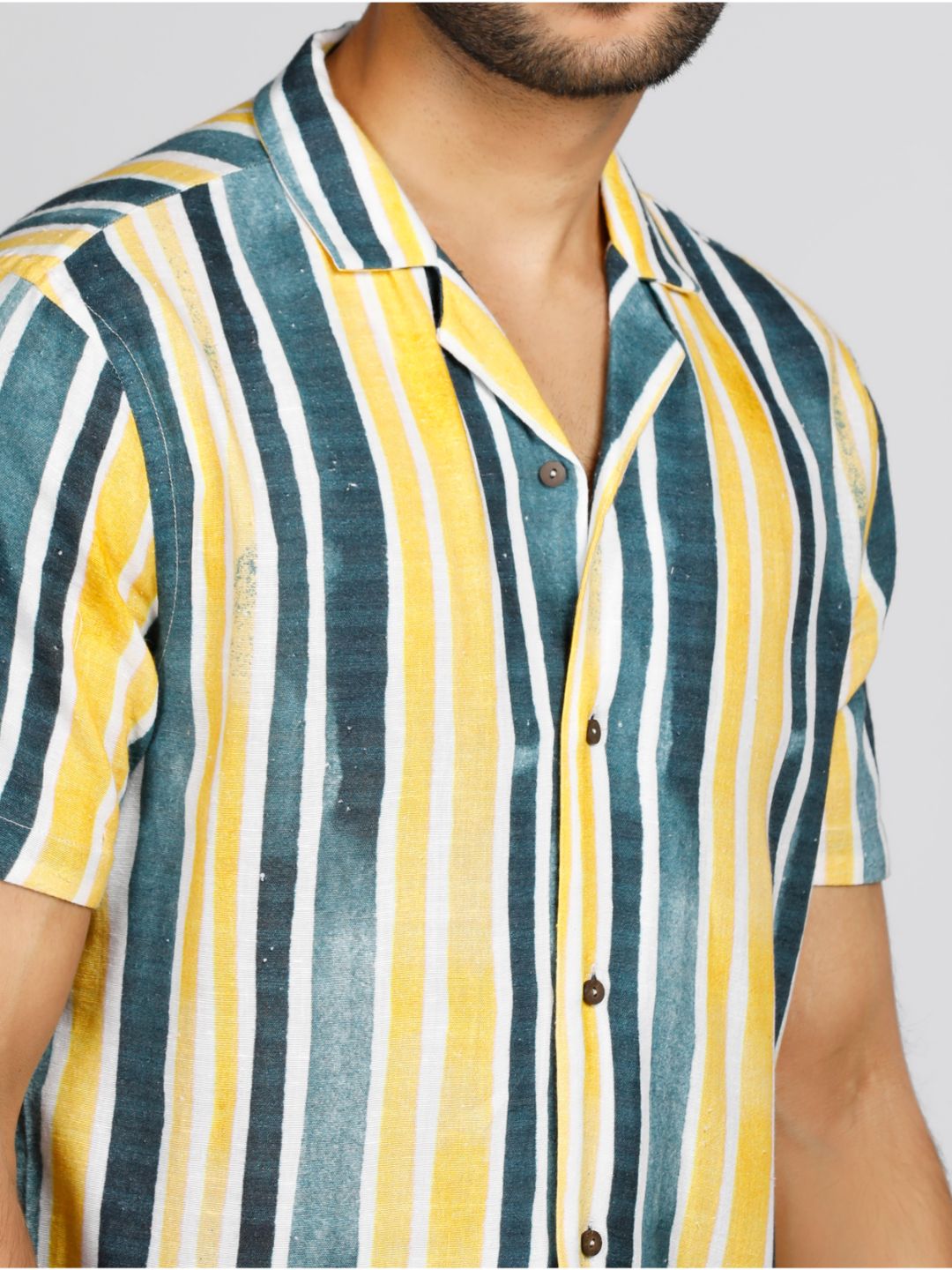 Eco Khadi Cotton Yellow Stripes Casual Khadi Shirt