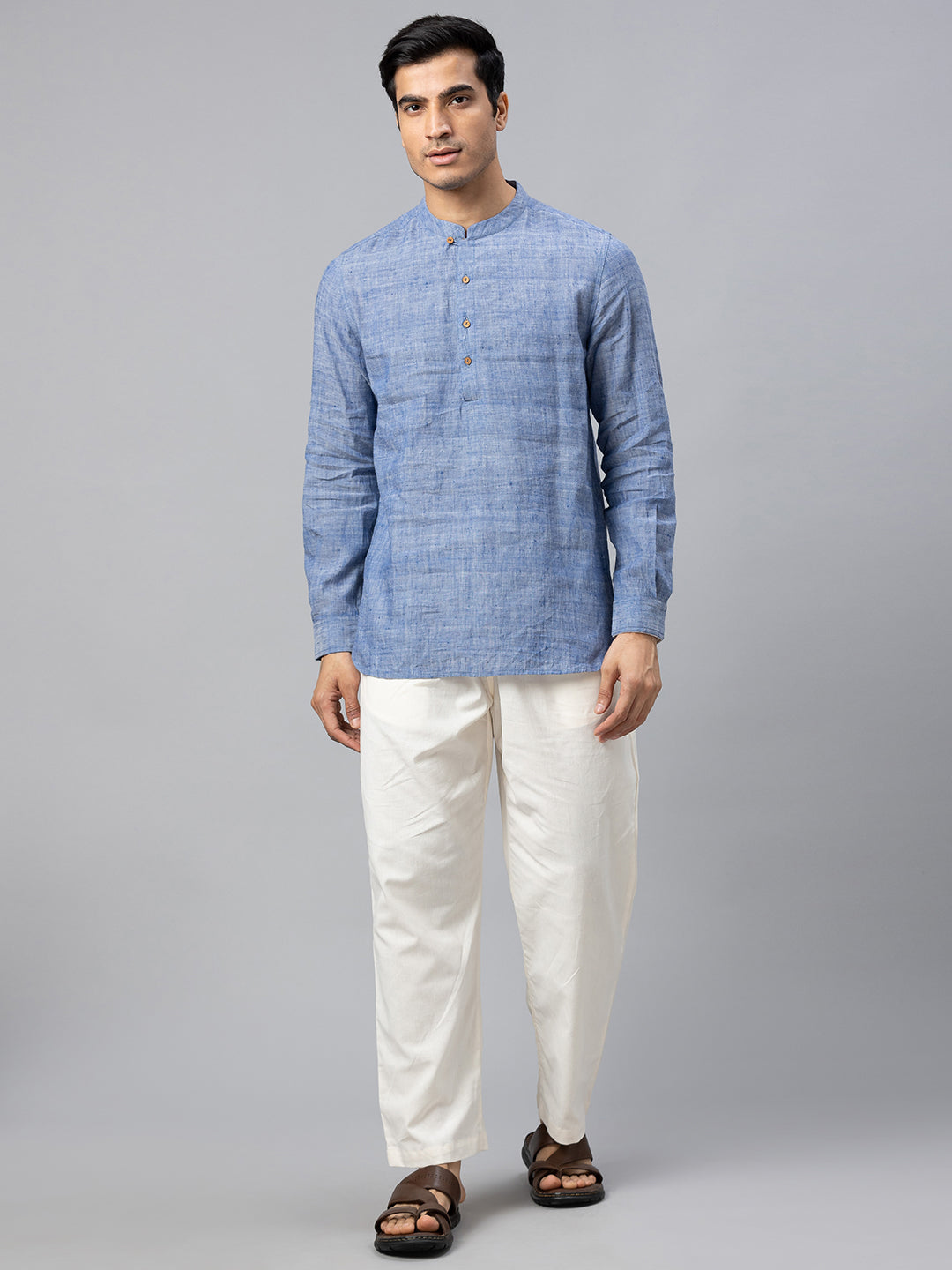 Eco Khadi Cotton Blue Shirt kurta with Loop Opening - Shivin