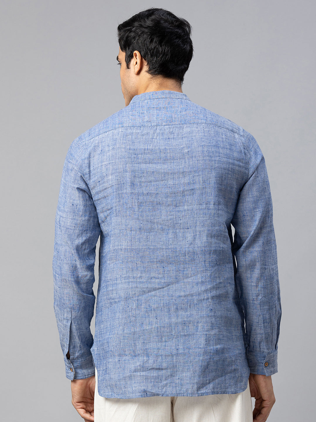 Eco Khadi Cotton Blue Shirt kurta with Loop Opening - Shivin