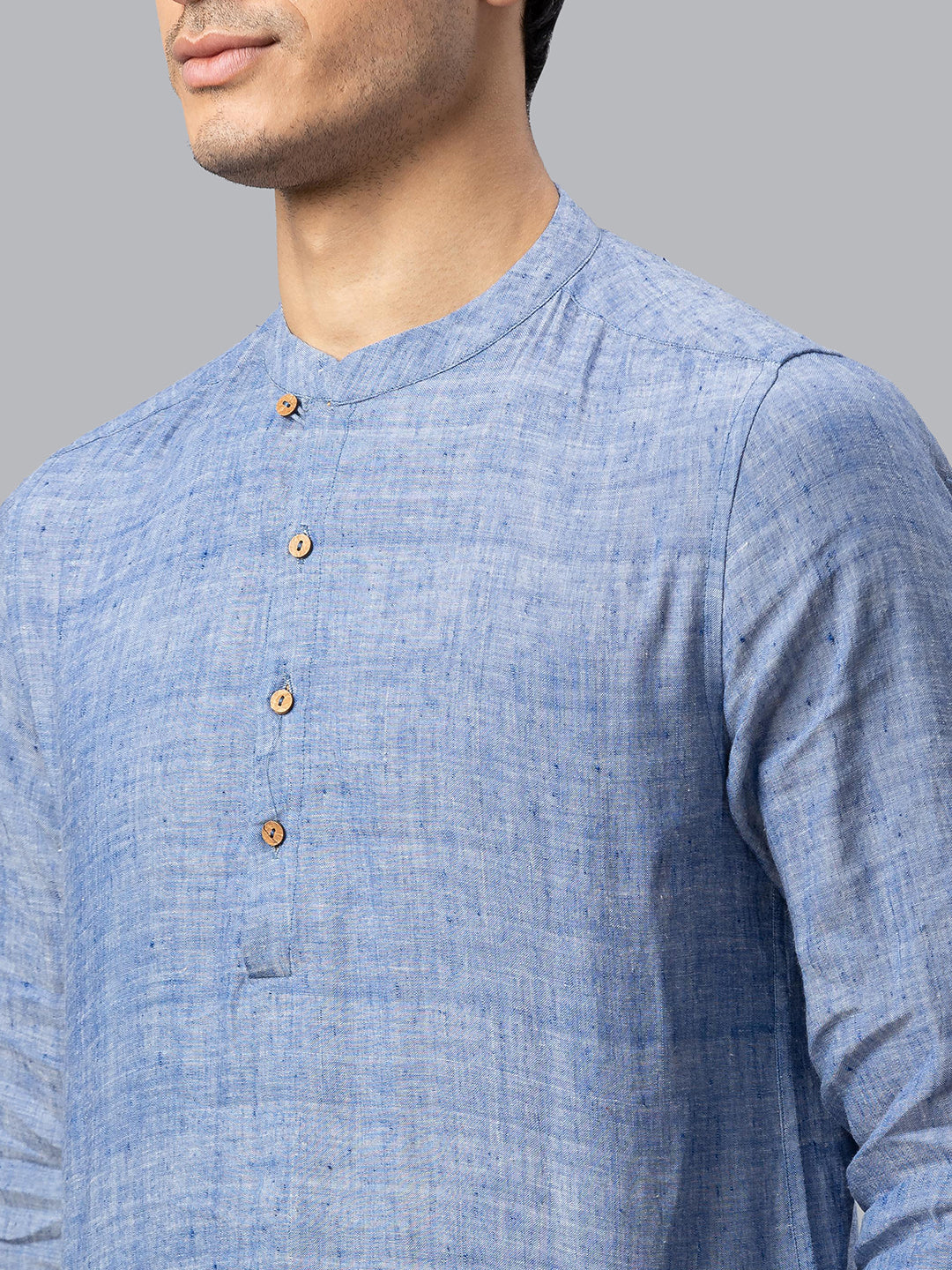 Eco Khadi Cotton Blue Shirt kurta with Loop Opening - Shivin