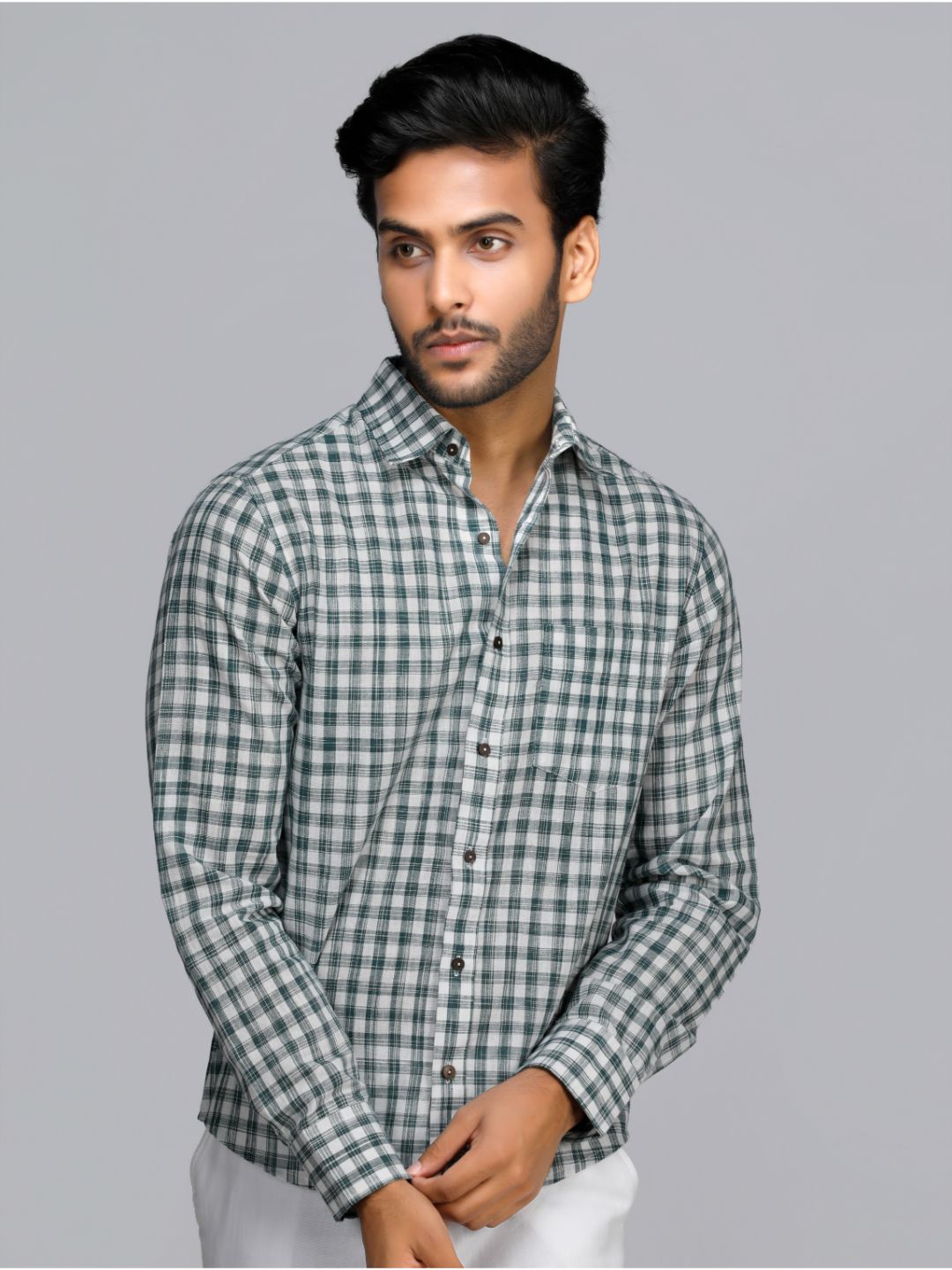 Eco Khadi Cotton Green checkered Shirt