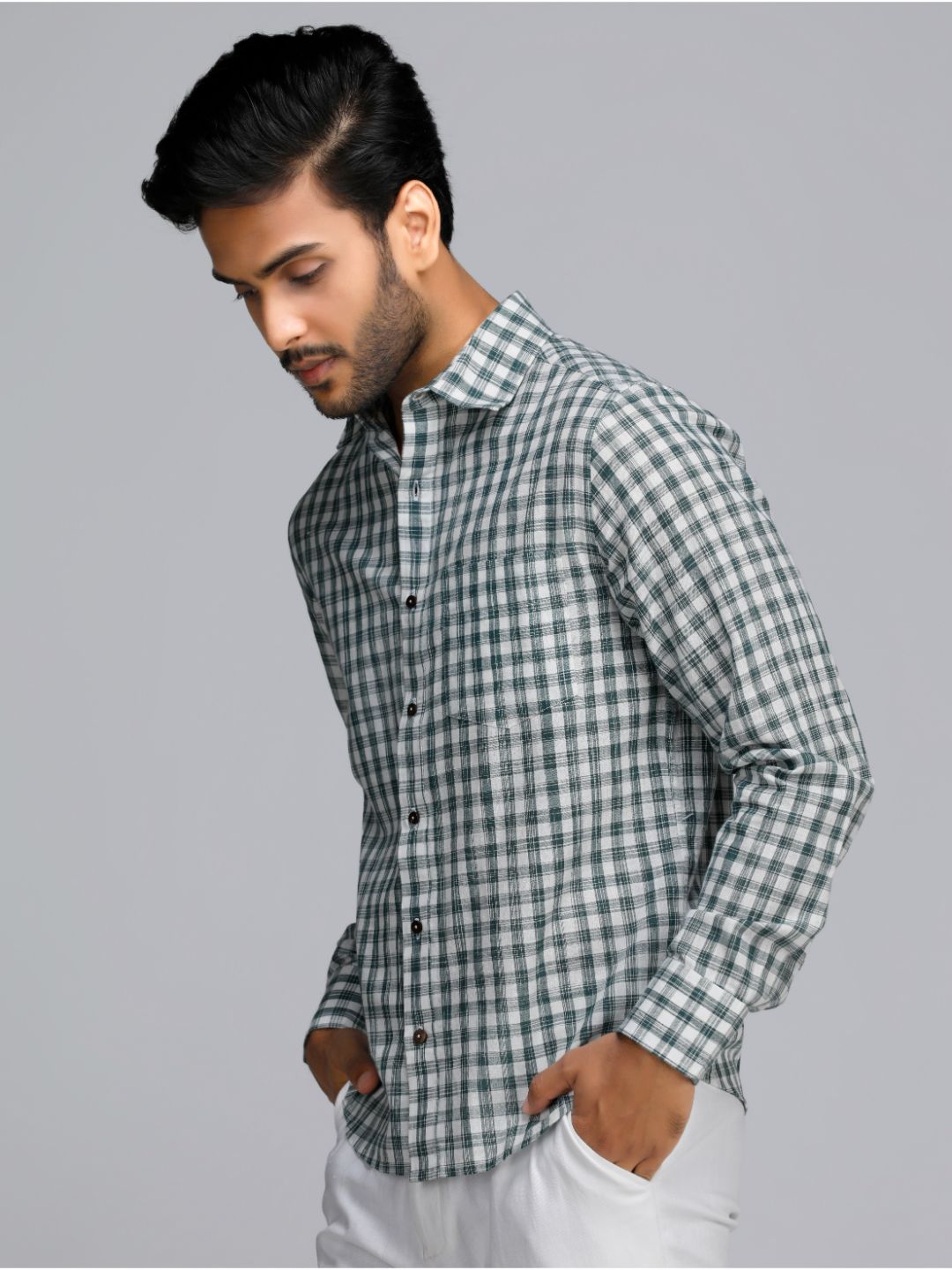 Eco Khadi Cotton Green checkered Shirt