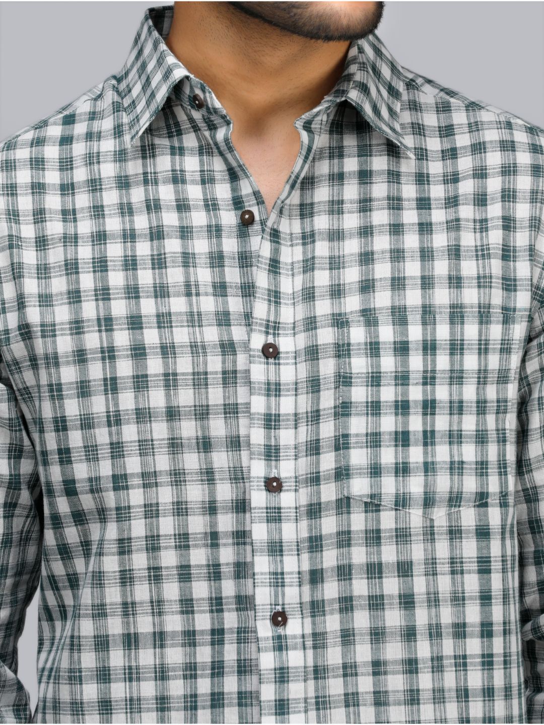 Eco Khadi Cotton Green checkered Shirt