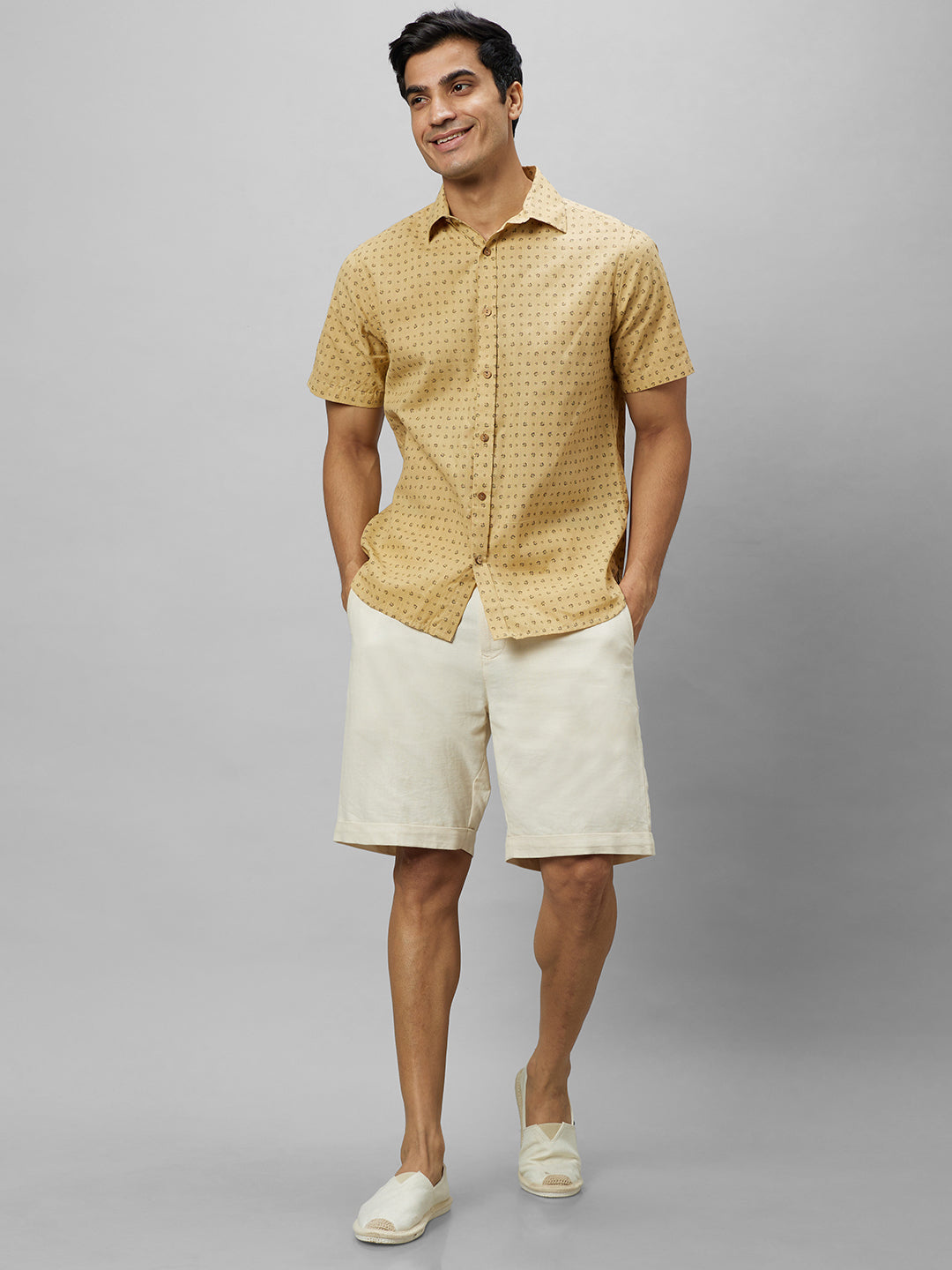 Eco Khadi Cotton Yellow Shirt With printed pattern