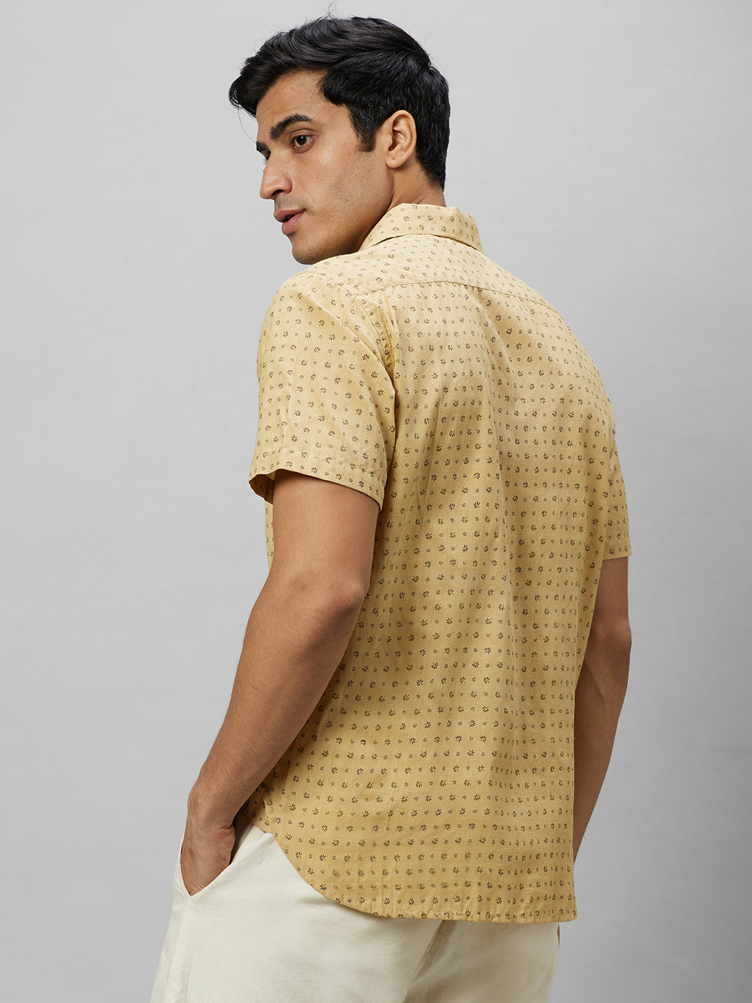 Eco Khadi Cotton Yellow Shirt With printed pattern