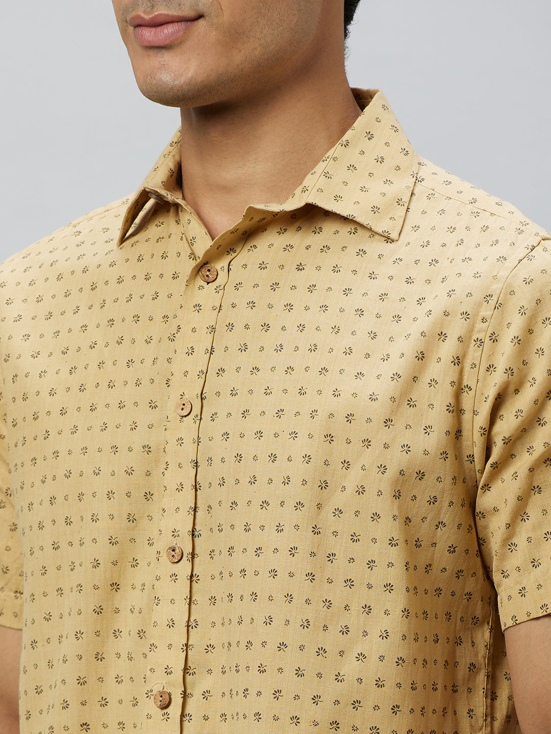 Eco Khadi Cotton Yellow Shirt With printed pattern
