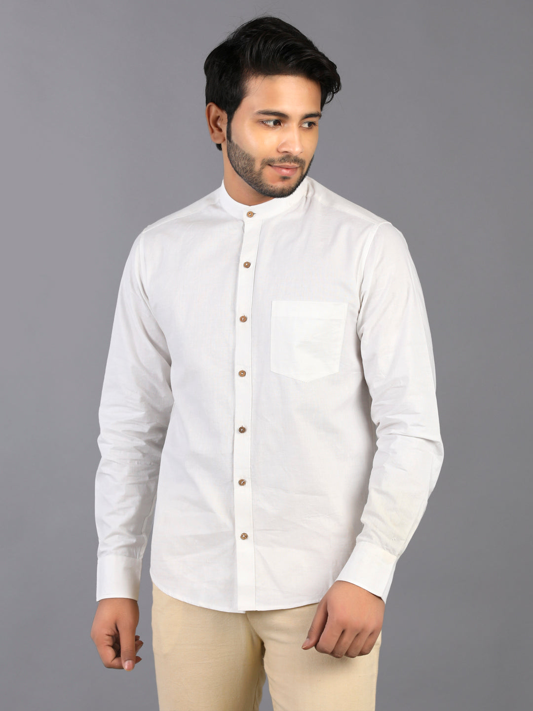 Eco Khadi Cotton Classic White Shirt with Band Collar