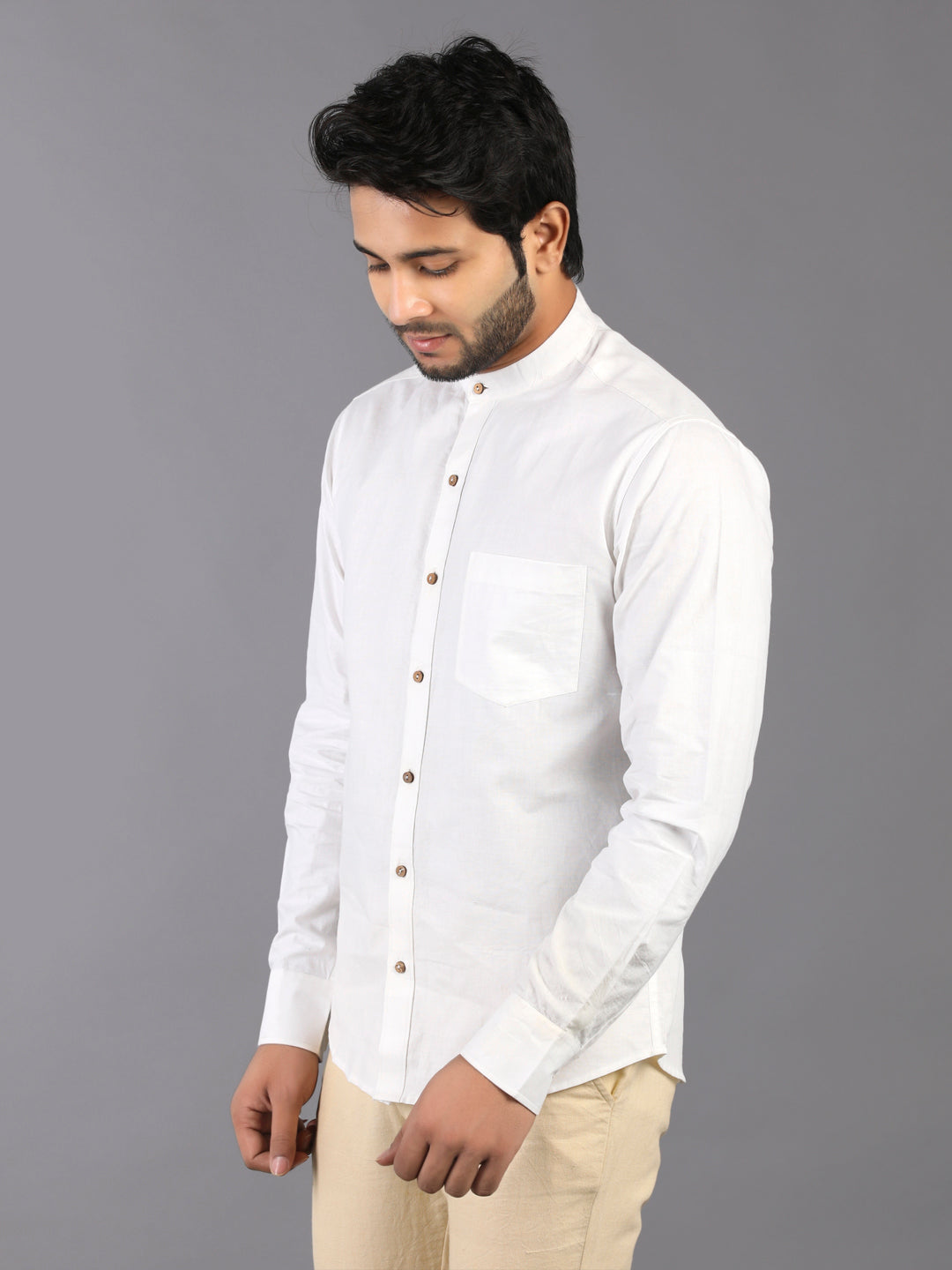 Eco Khadi Cotton Classic White Shirt with Band Collar