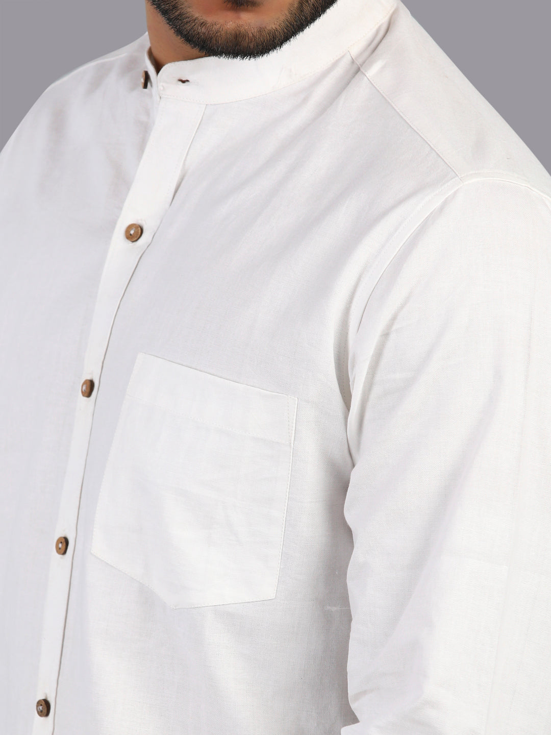 Eco Khadi Cotton Classic White Shirt with Band Collar