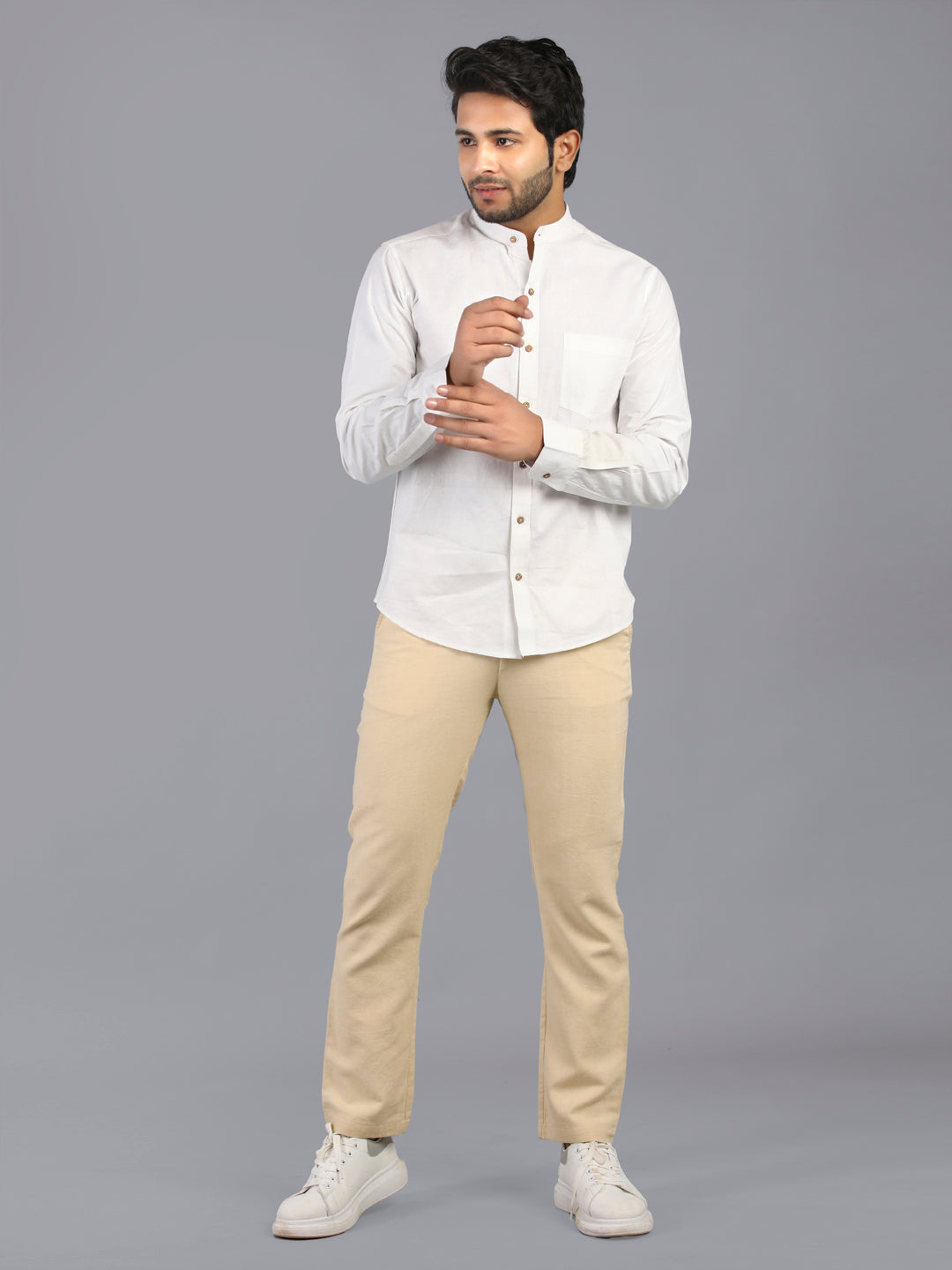 Eco Khadi Cotton Classic White Shirt with Band Collar