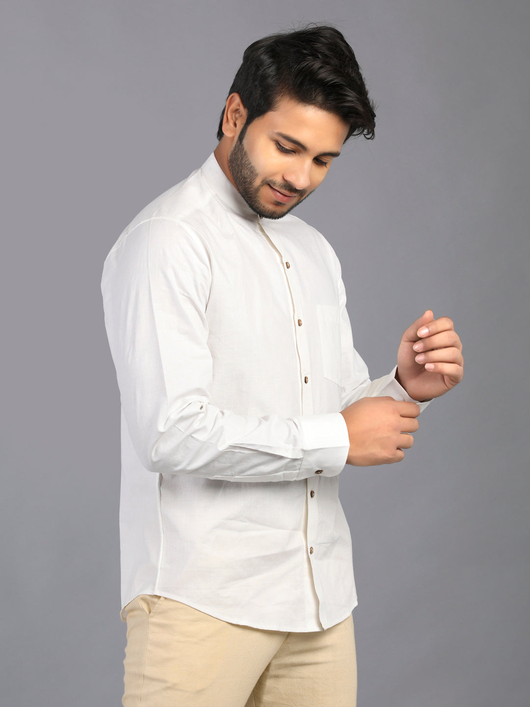 Eco Khadi Cotton Classic White Shirt with Band Collar