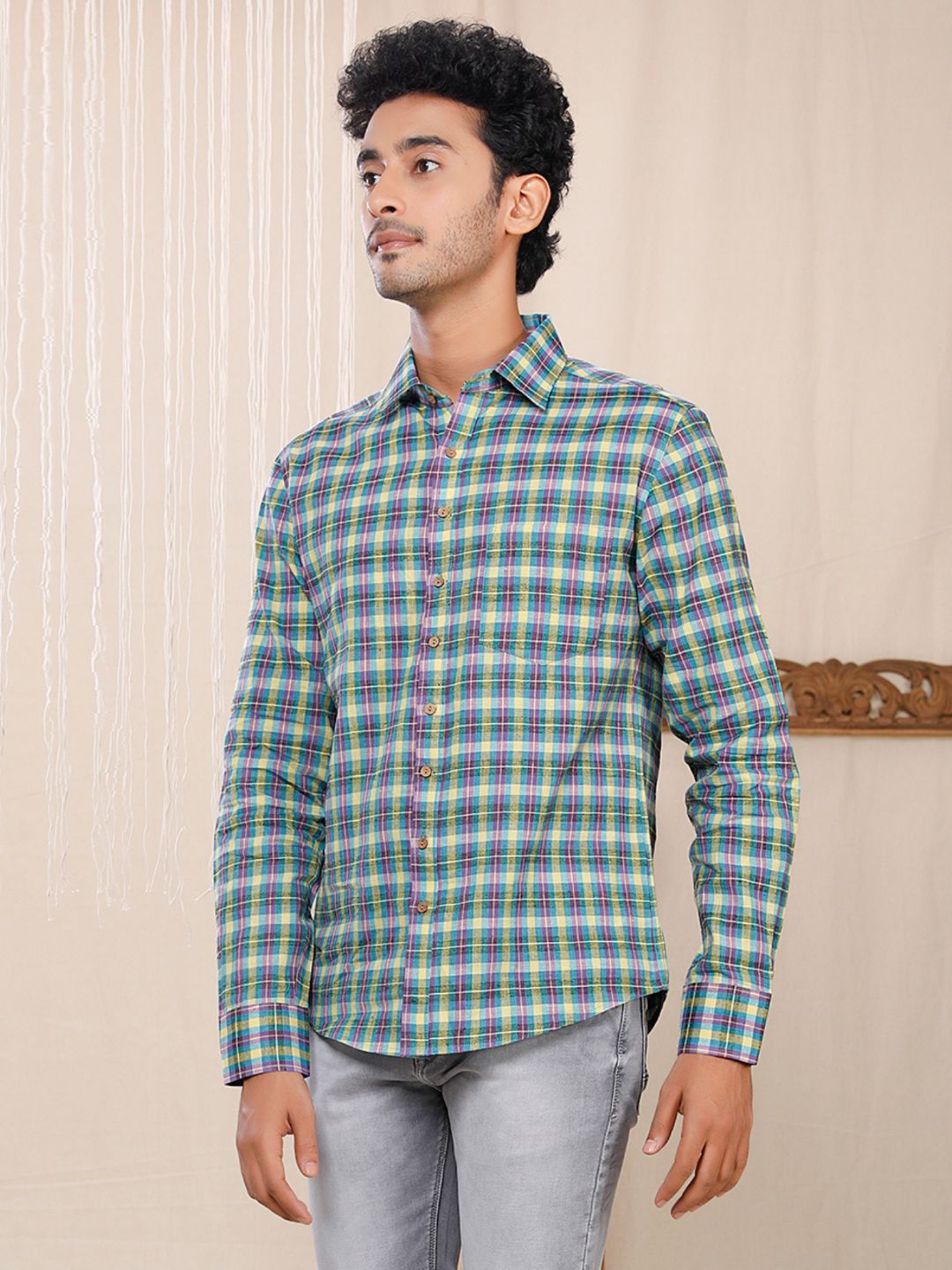Eco Khadi Cotton Blue Check Shirt