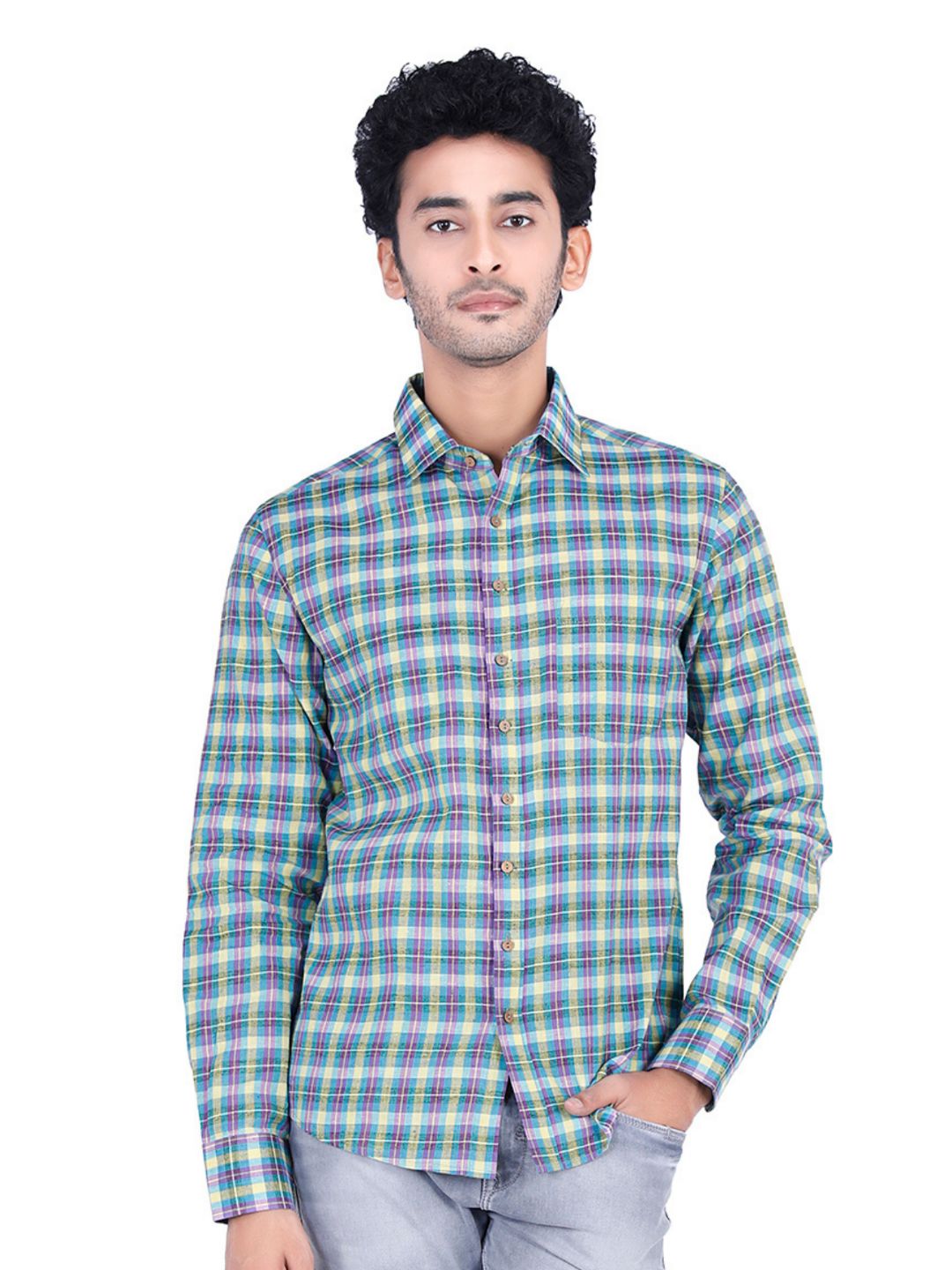 Eco Khadi Cotton Blue Check Shirt