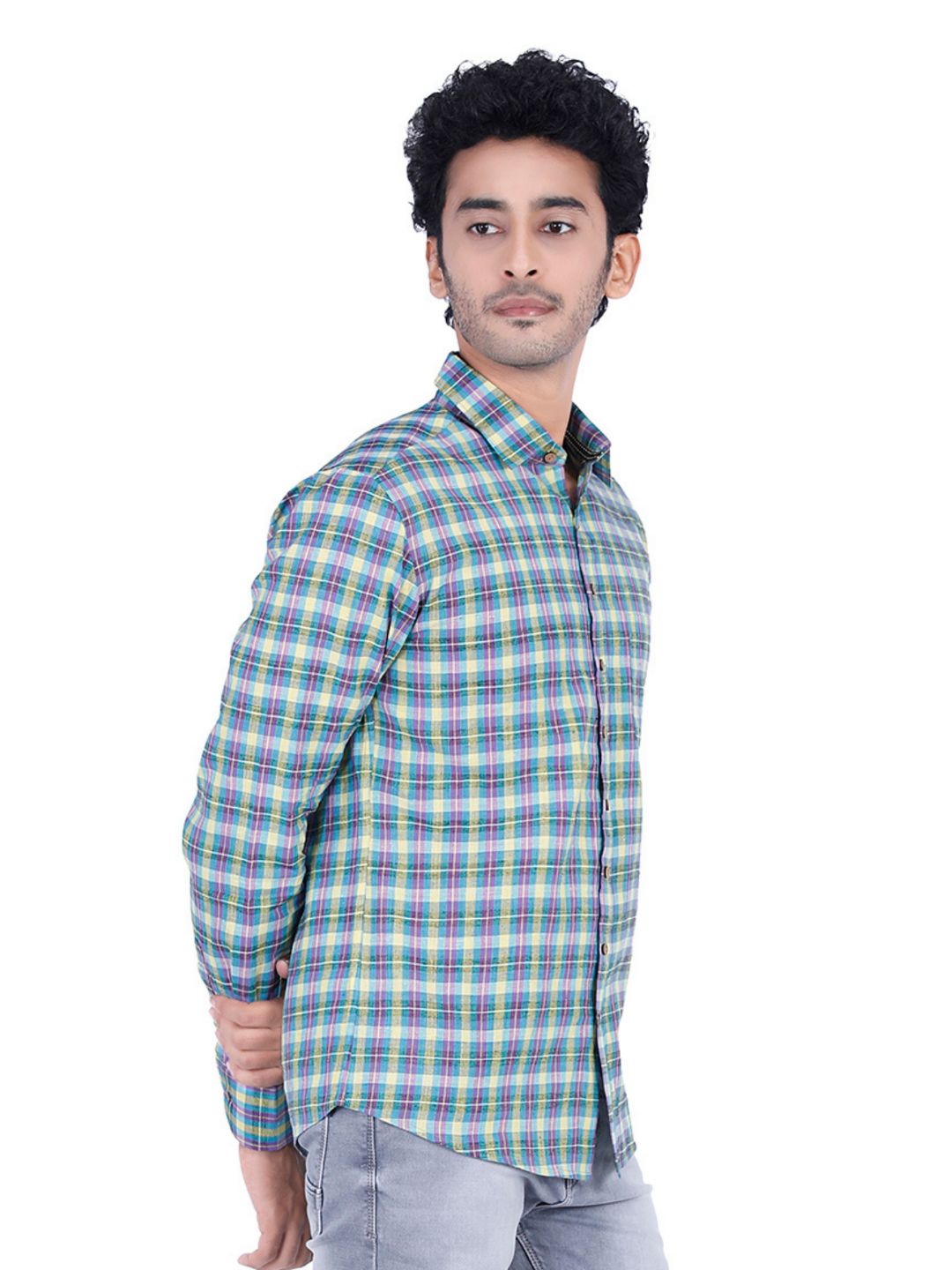 Eco Khadi Cotton Blue Check Shirt