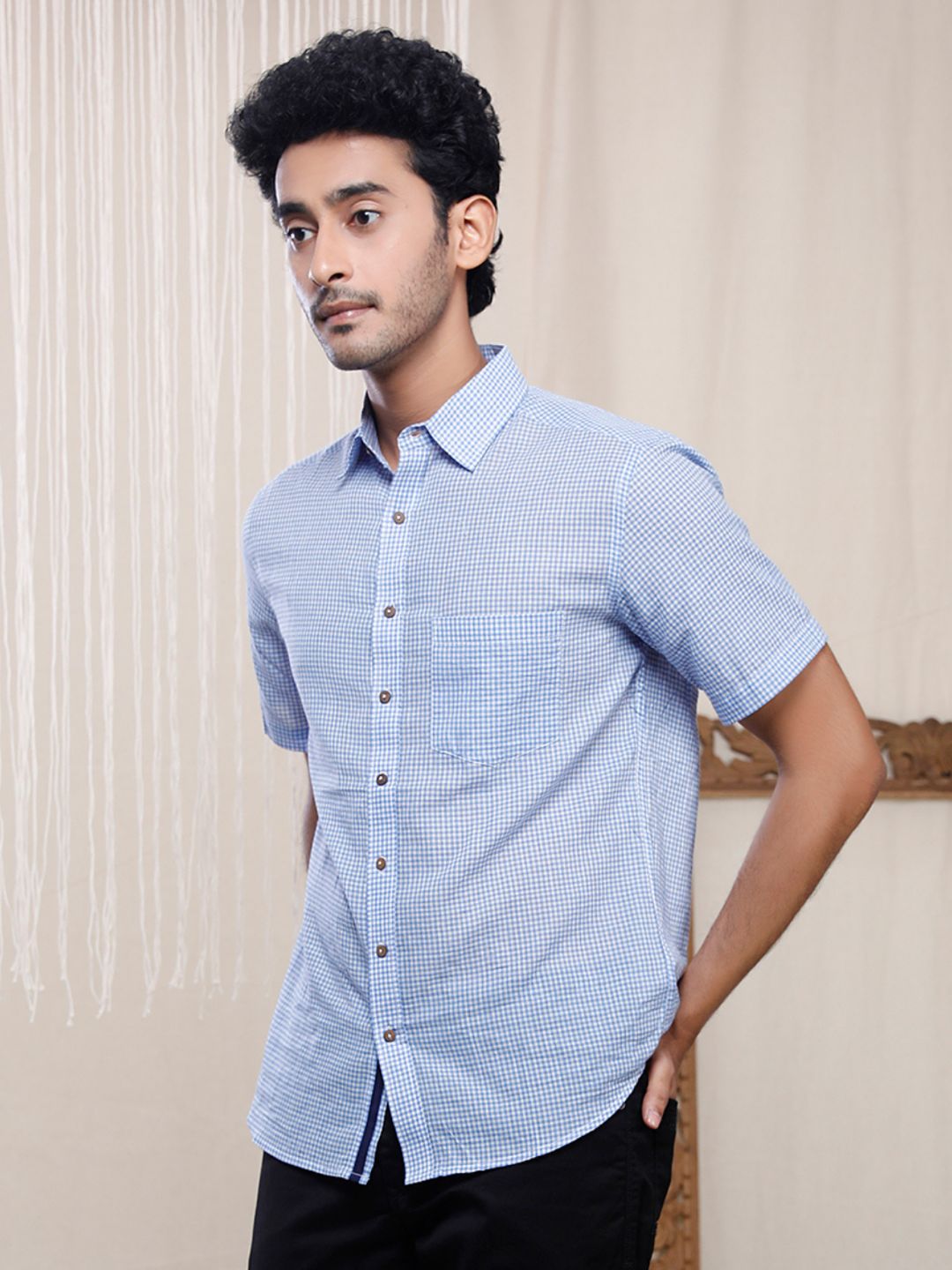 Eco Khadi Cotton Blue White Checks Shirt - Manay