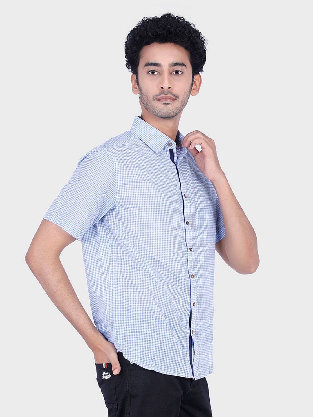 Eco Khadi Cotton Blue White Checks Shirt - Manay