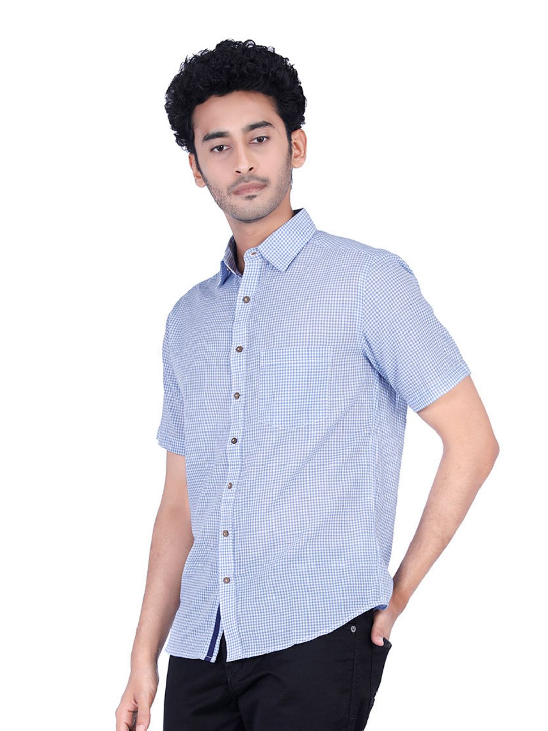 Eco Khadi Cotton Blue White Checks Shirt - Manay