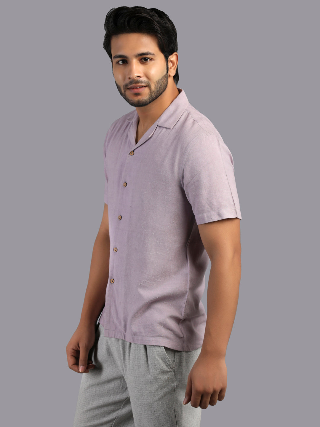 Eco Khadi Cotton Purple Shirt with Camp Collar - Divik