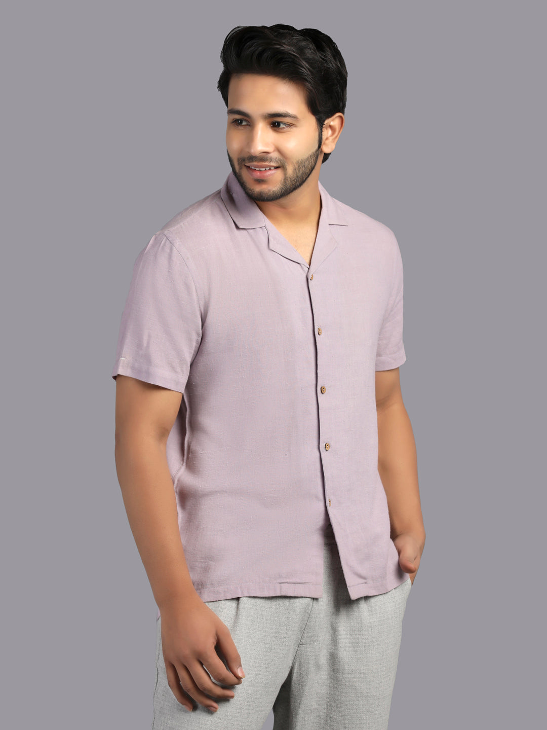 Eco Khadi Cotton Purple Shirt with Camp Collar - Divik