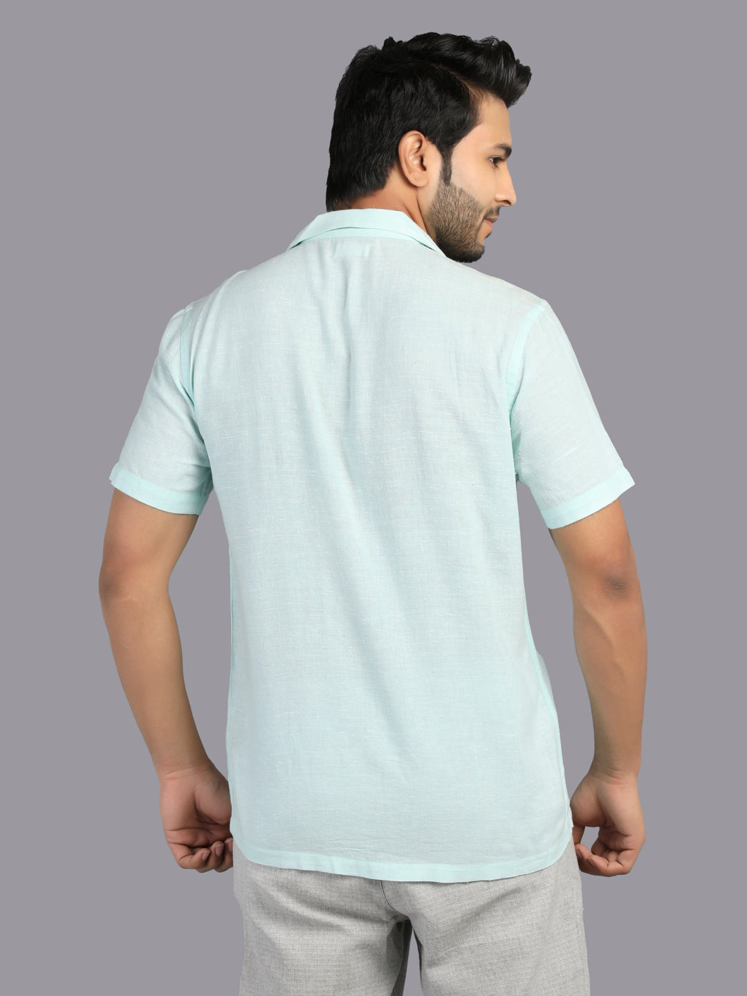 Eco Khadi Cotton Blue Shirt with Camp Collar - Divik