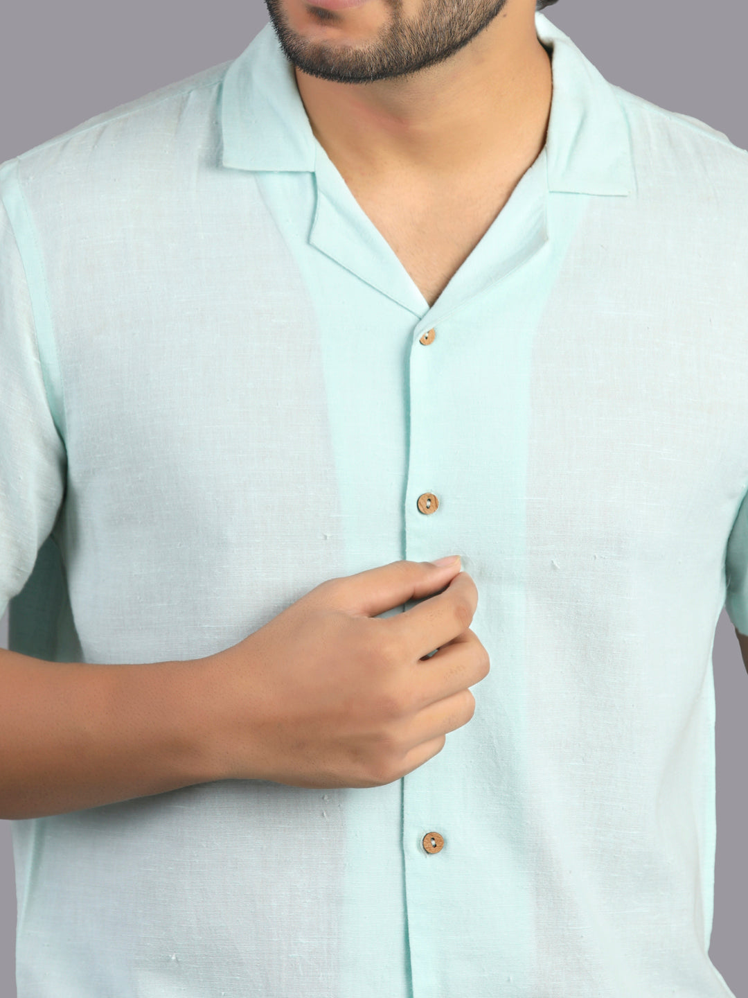 Eco Khadi Cotton Blue Shirt with Camp Collar - Divik