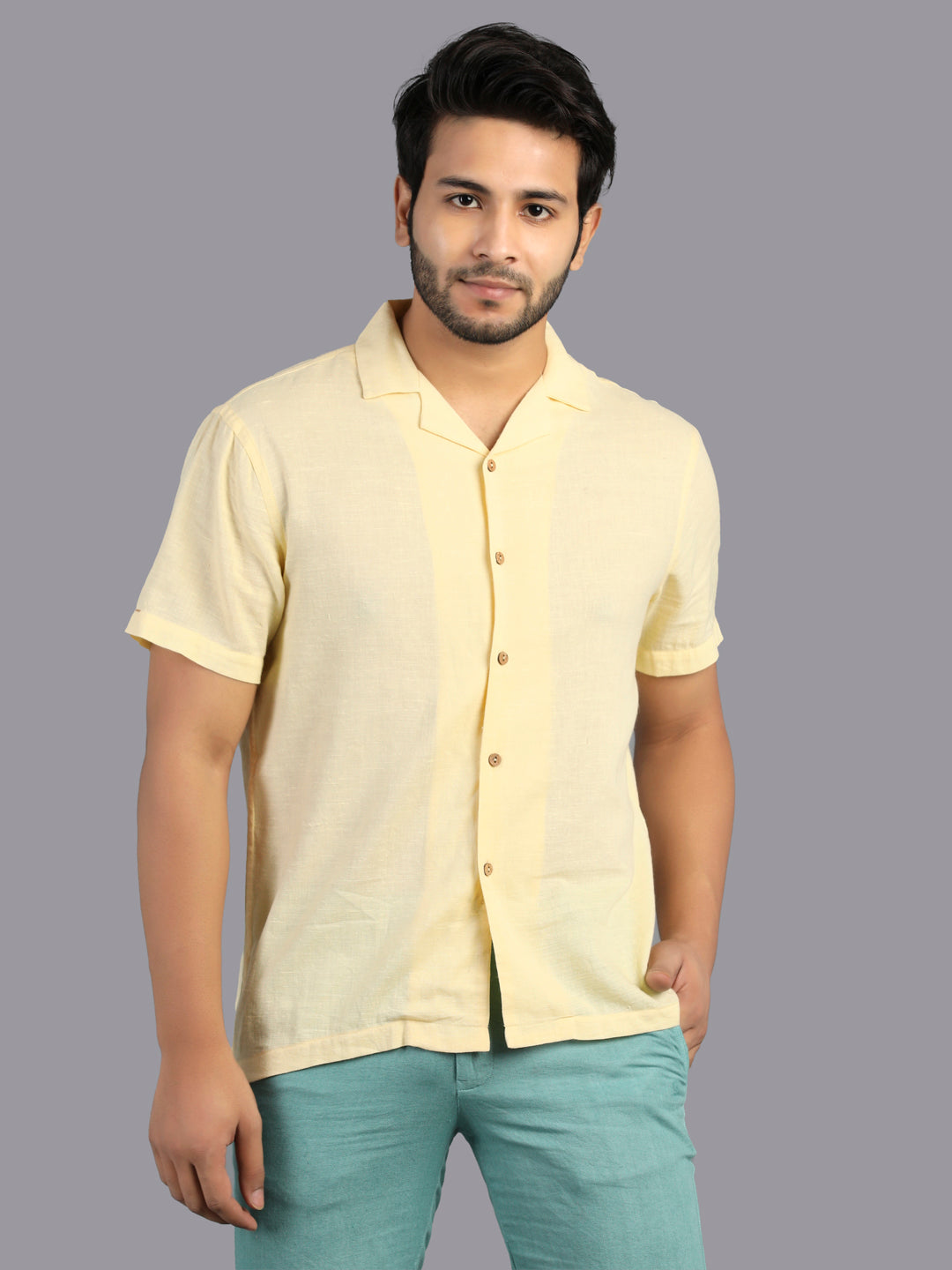 Eco Khadi Cotton Yellow Shirt with Camp Collar - Divik