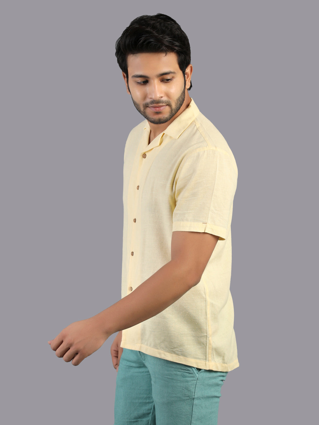 Eco Khadi Cotton Yellow Shirt with Camp Collar - Divik