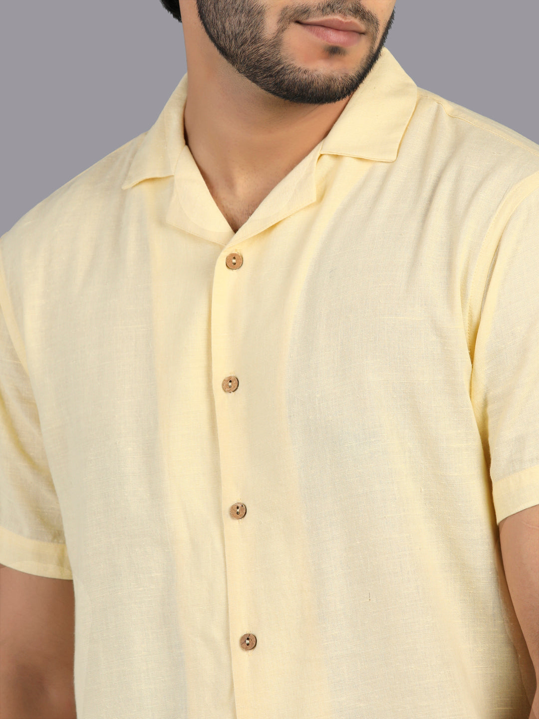 Eco Khadi Cotton Yellow Shirt with Camp Collar - Divik