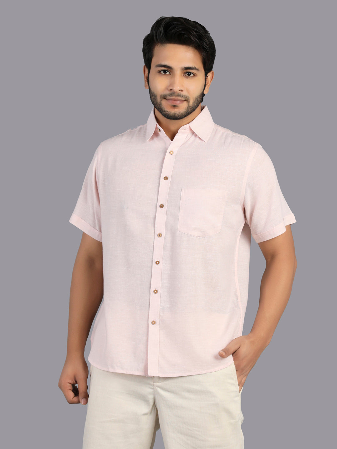Eco Khadi Cotton Classic Pink Green Shirt - Eashav