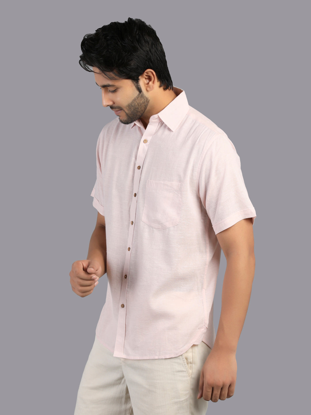 Eco Khadi Cotton Classic Pink Green Shirt - Eashav