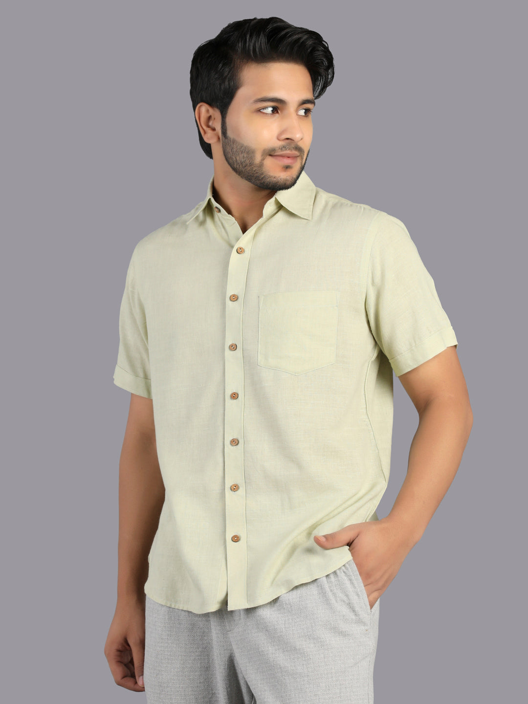 Eco Khadi Cotton Classic Green Shirt - Eashav