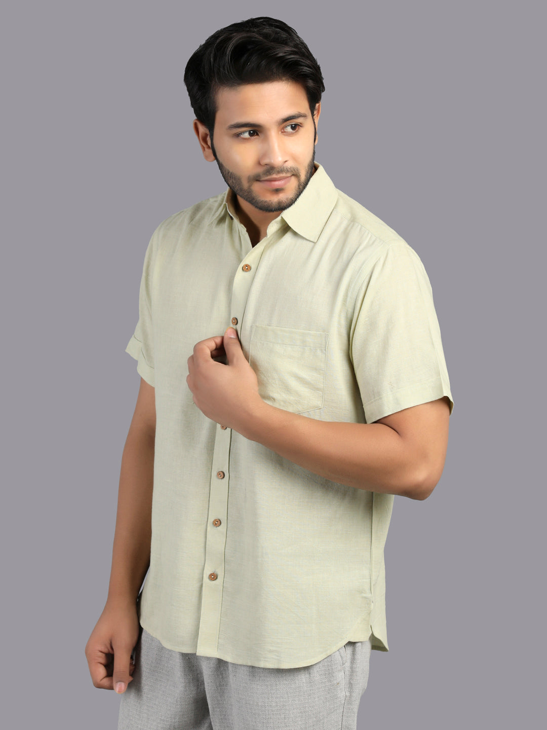 Eco Khadi Cotton Classic Green Shirt - Eashav