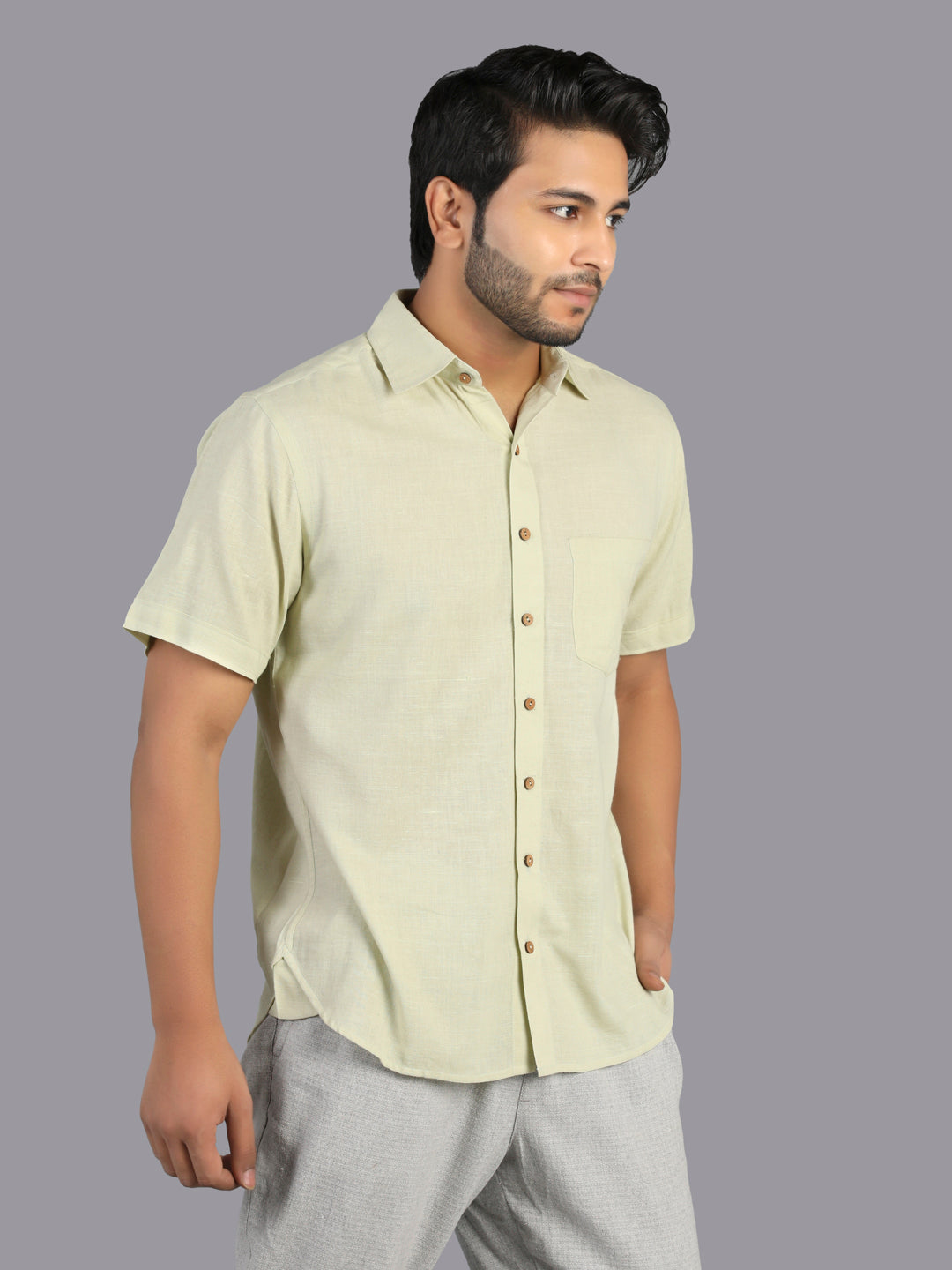 Eco Khadi Cotton Classic Green Shirt - Eashav