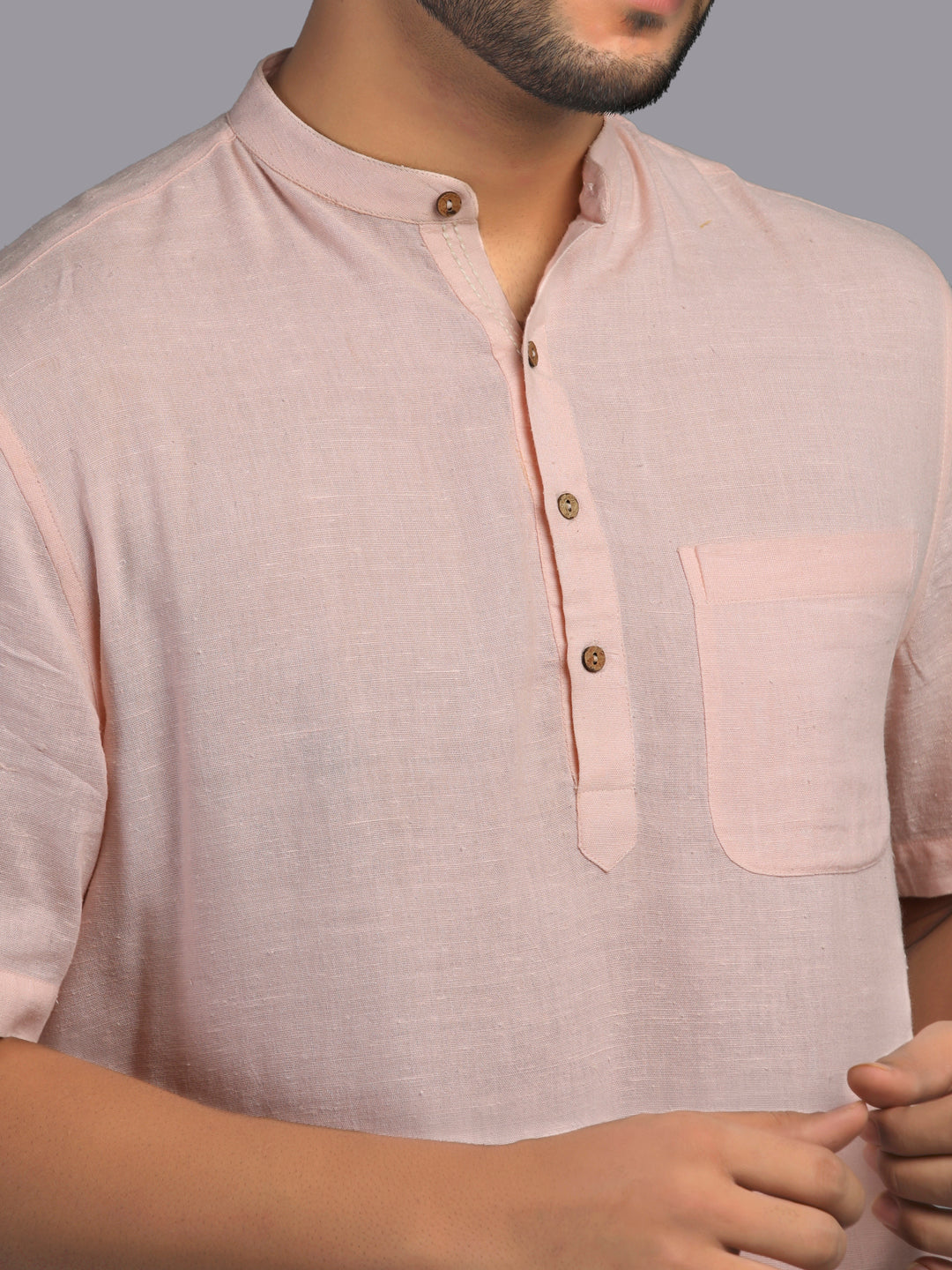 Eco Khadi Cotton Cloud Pink Shirt with Band Collar -Mish