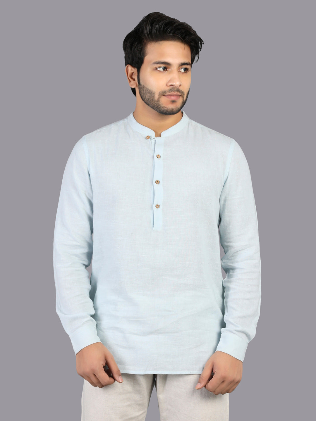 Eco Khadi Cotton Powder Blue Shirt Kurta