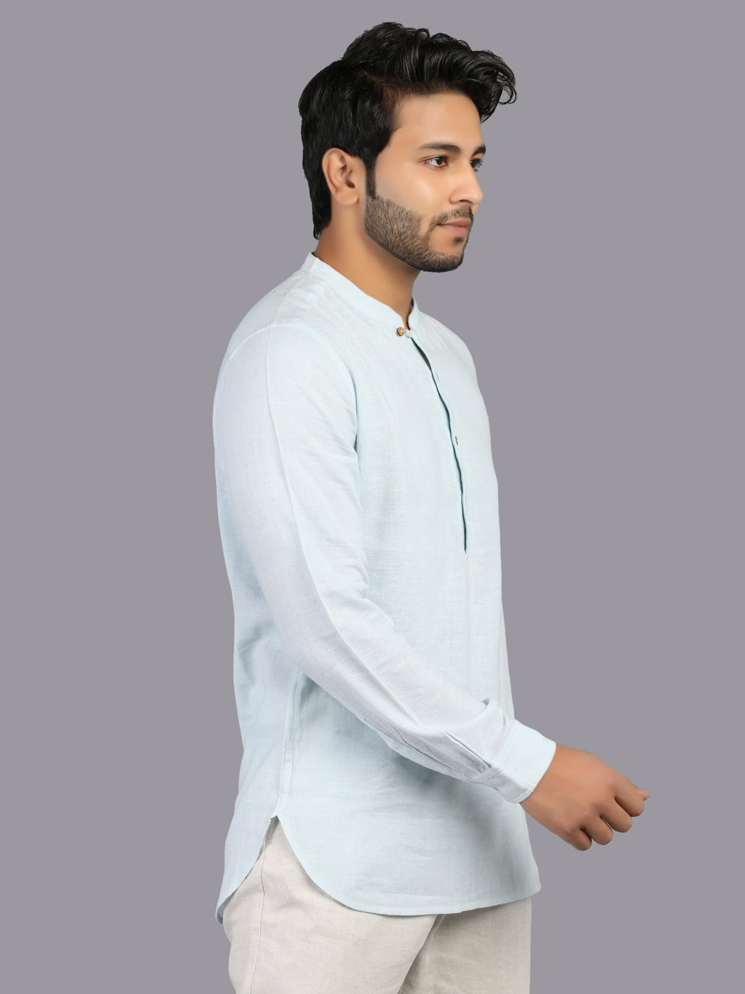 Eco Khadi Cotton Powder Blue Shirt Kurta