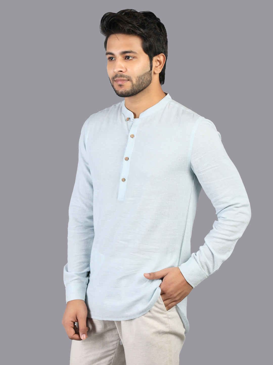 Eco Khadi Cotton Powder Blue Shirt Kurta