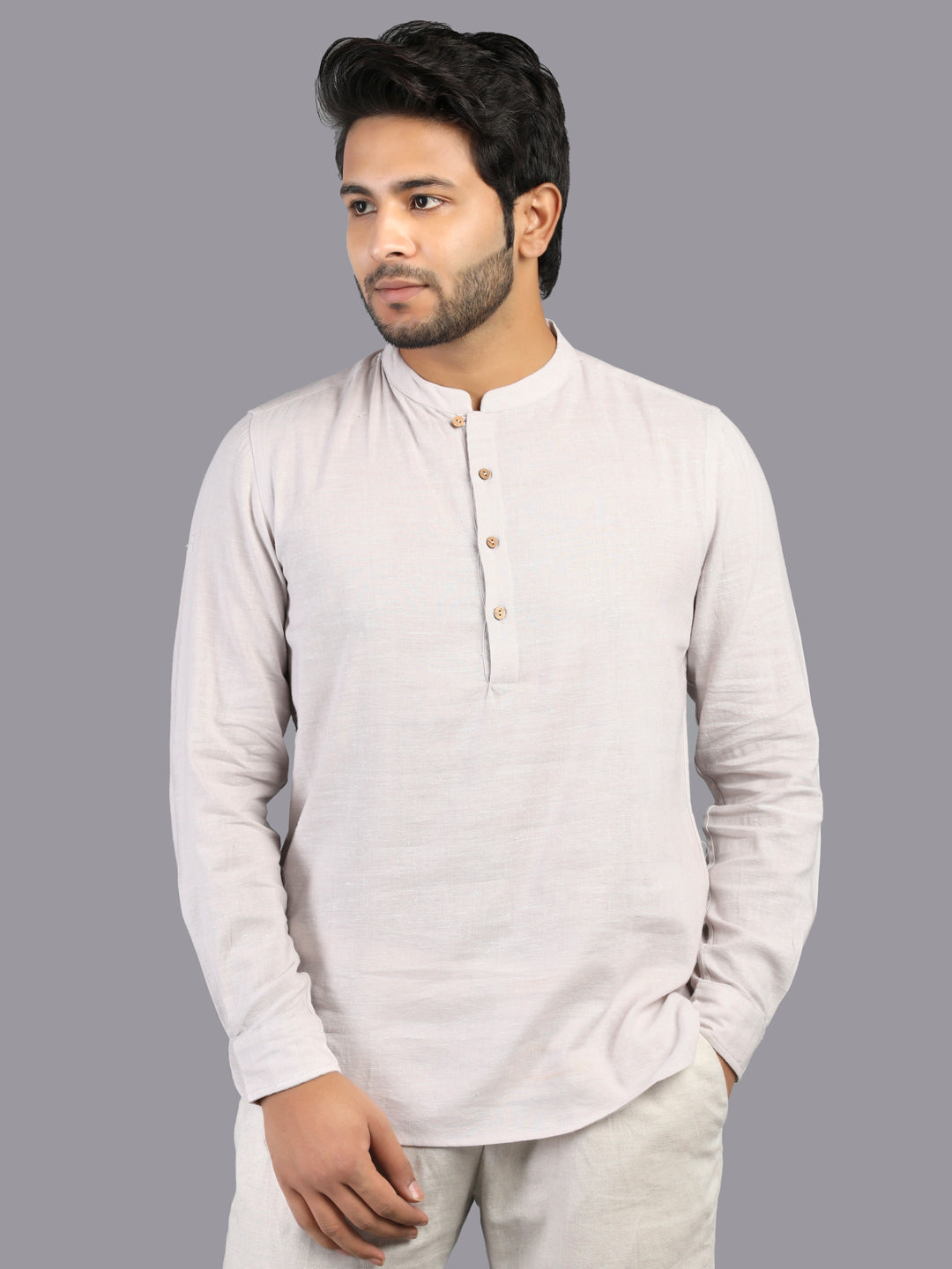 Eco Khadi Cotton Lunar Grey Shirt Kurta