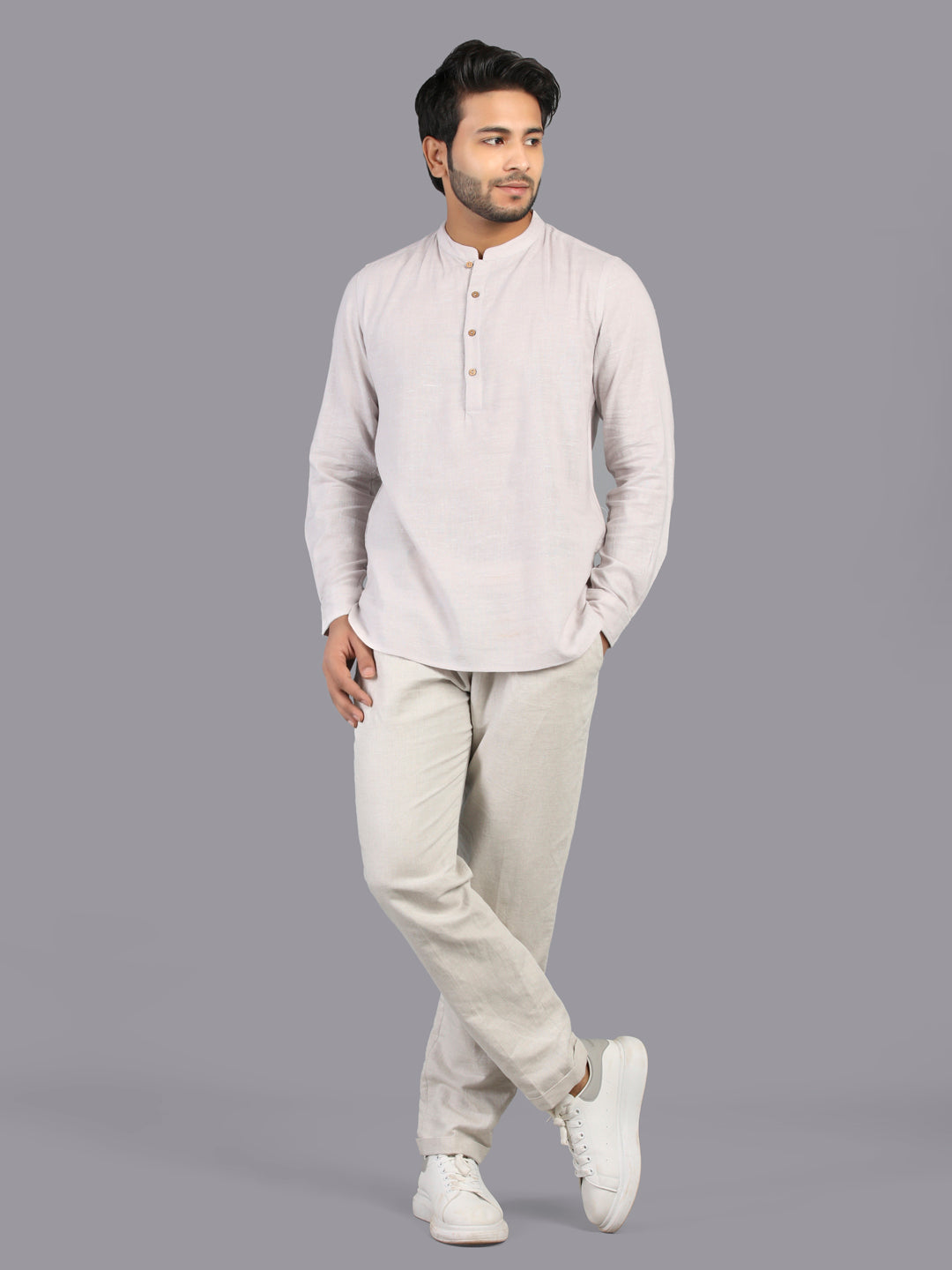 Eco Khadi Cotton Lunar Grey Shirt Kurta