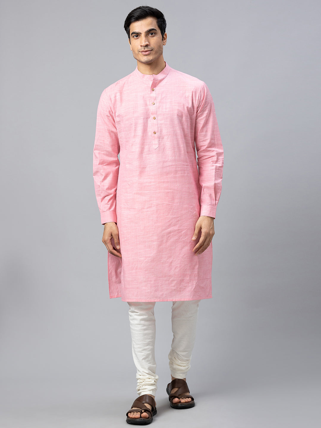 Eco Khadi Cotton Baby Pink Textured Long Kurta - Ina