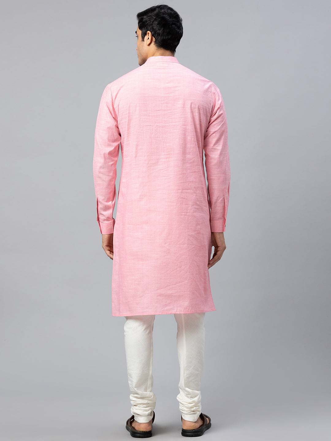 Eco Khadi Cotton Baby Pink Textured Long Kurta - Ina
