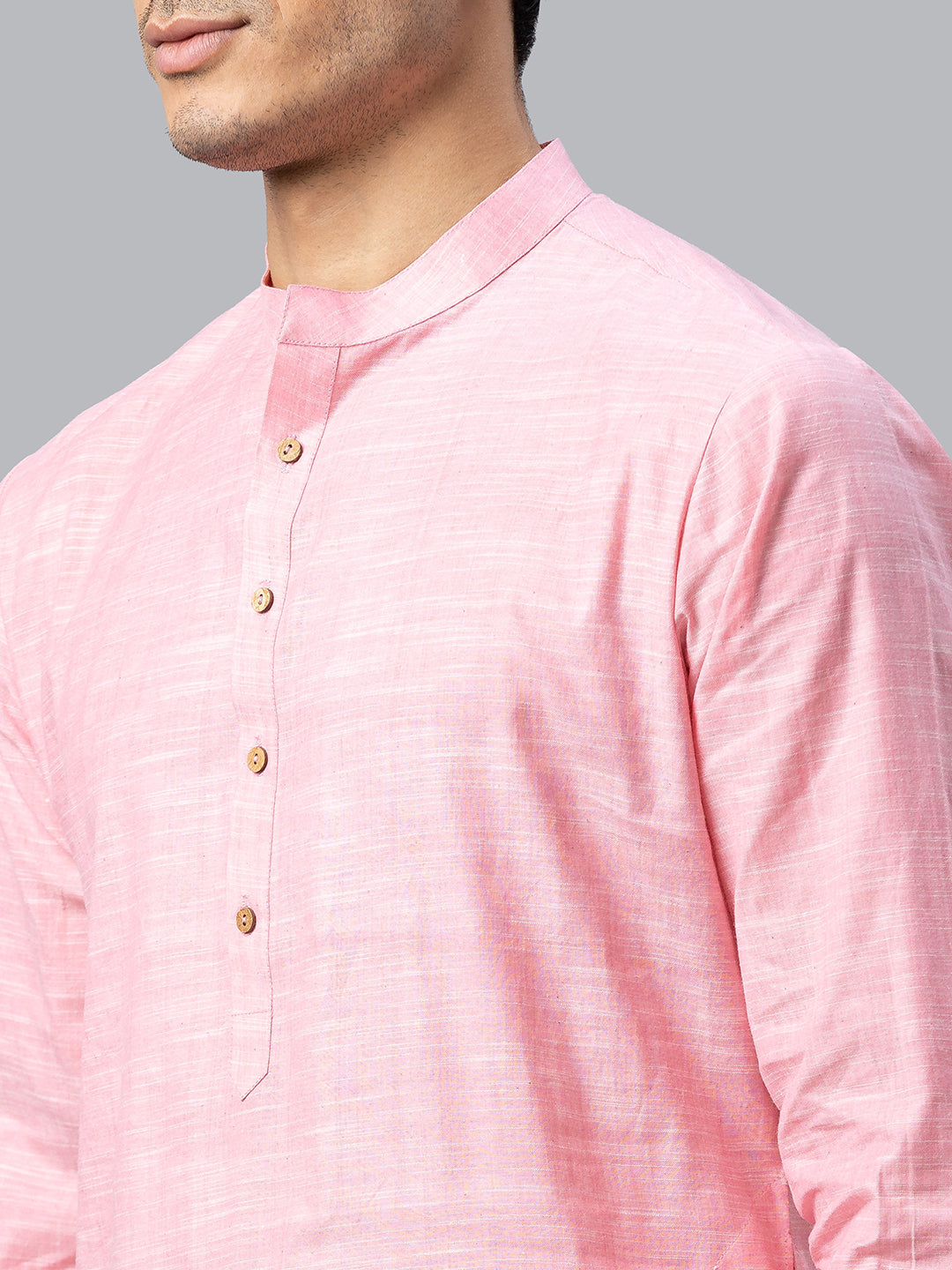 Eco Khadi Cotton Baby Pink Textured Long Kurta - Ina