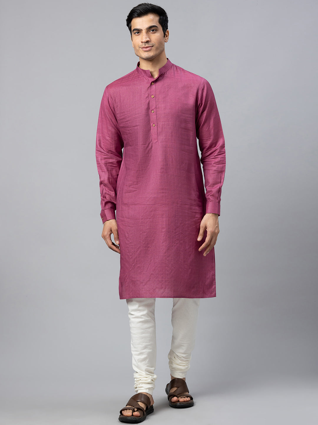 Eco Khadi Cotton - Silk Wine Self Stripes Long Kurta - Soori